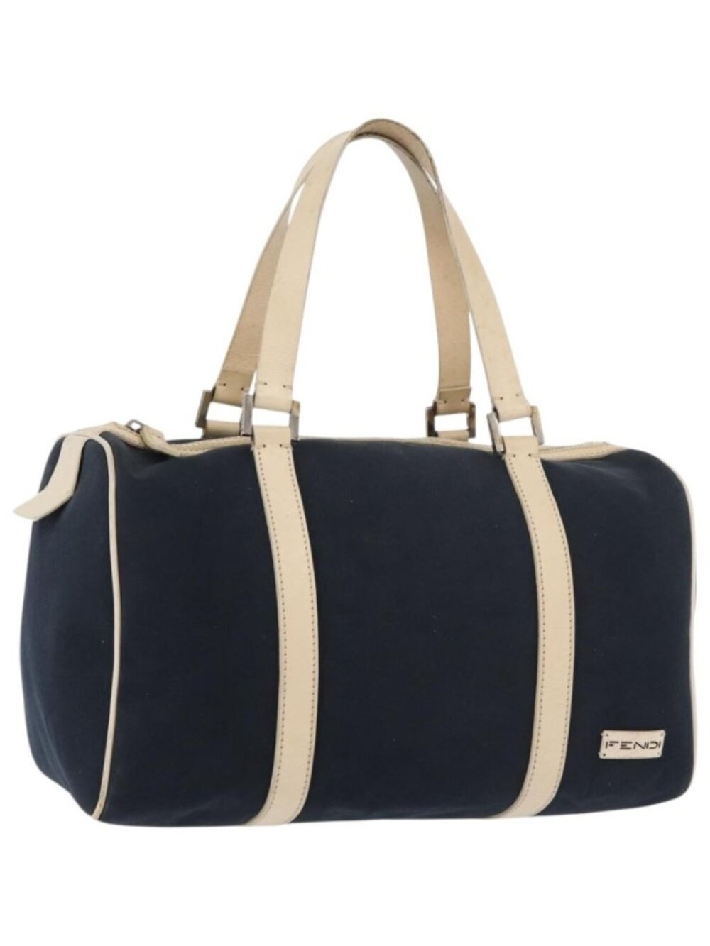 FENDI Boston Bag Canvas Navy Silver